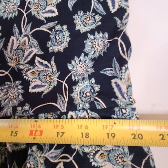 J Jill Womens Navy Blue Floral V Neck Comfortable Shift Dress Medium Petite - Picture 10 of 11